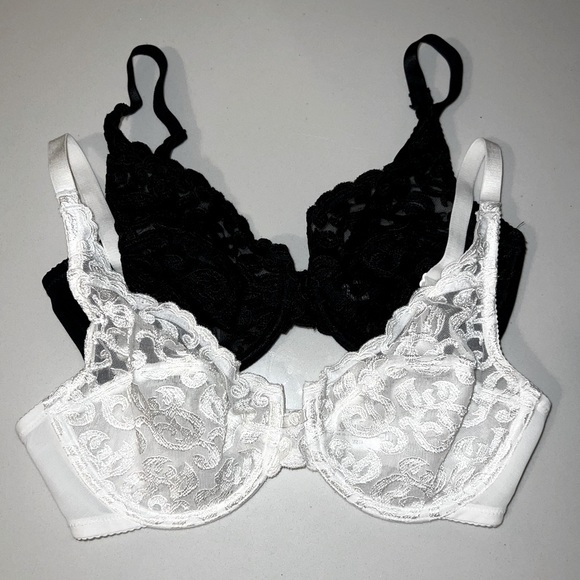 Wacoal Arabesque Underwire Bra Bundle (2) Black and White Size 32 D Semi Sheer - Picture 1 of 13